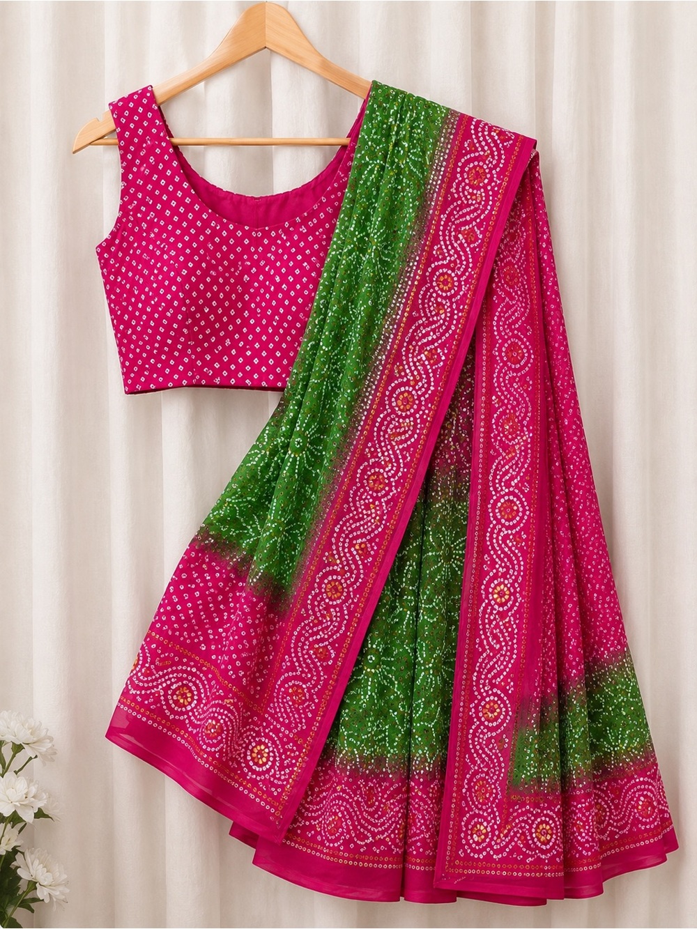 Pink & Green Indian Saree w/blouse | Traditional Sari | Festive Wedding Wear